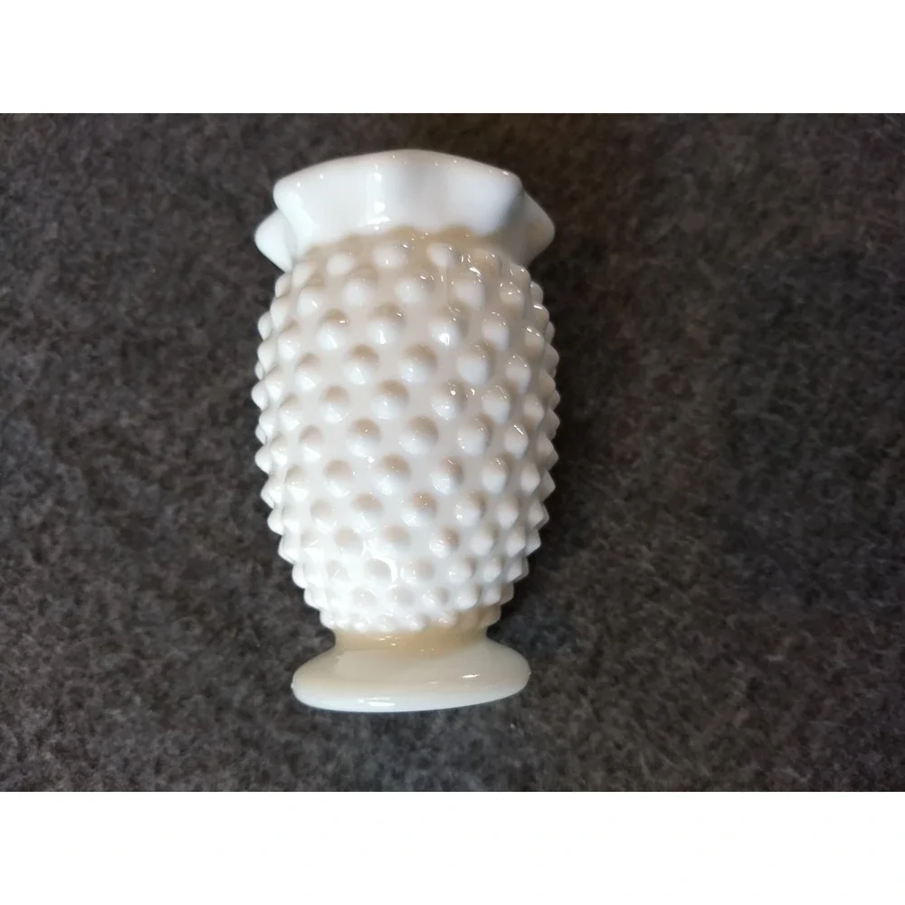 Vintage Fenton White Milk Glass Hobnail Mini Vases Set of 2 Ruffled Crimped Edge